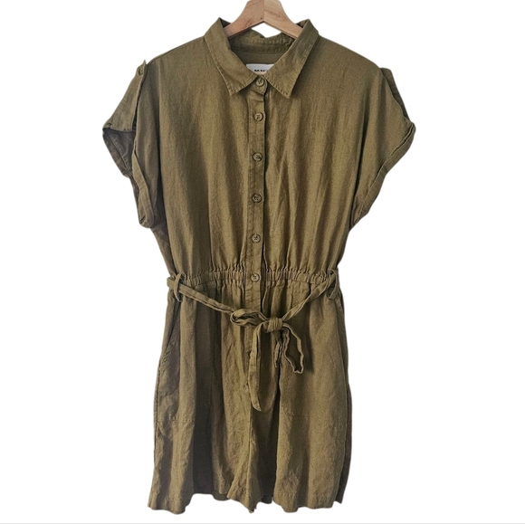 BB Dakota Olive Green Linen-Blend Short Sleeve Romper Size XL - Picture 4 of 12